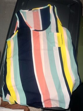 LOFT Striped Sleeveless Tank Top - Navy, Coral, Mint, Yellow, White